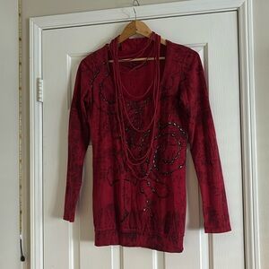 Red women’s affliction long sleeve top